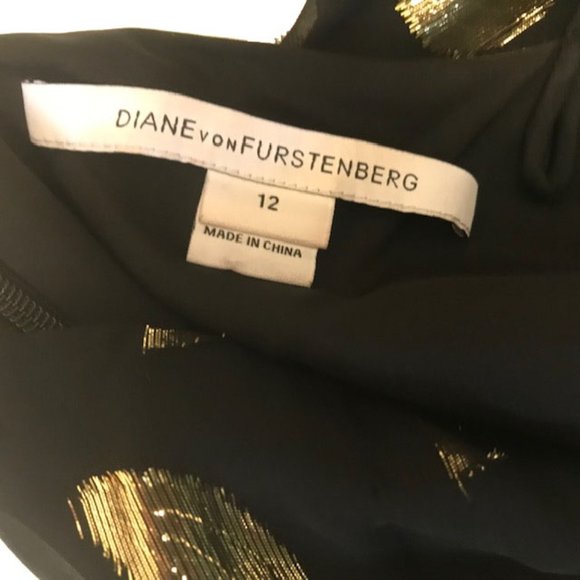 Diane Von Furstenberg Siena Black & Gold Metallic Silk Dress - Picture 8 of 10
